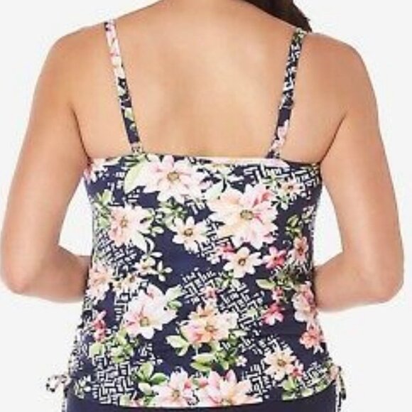Swim Solutions Juliet Printed Side-Tie Underwire Tankini Top Navy Floral… - Picture 2 of 11